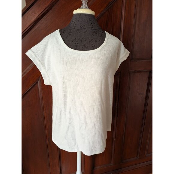 Rose + Olive Womens Textured Short Sleeve White Top Size M With Back Zip Closure - Picture 1 of 7